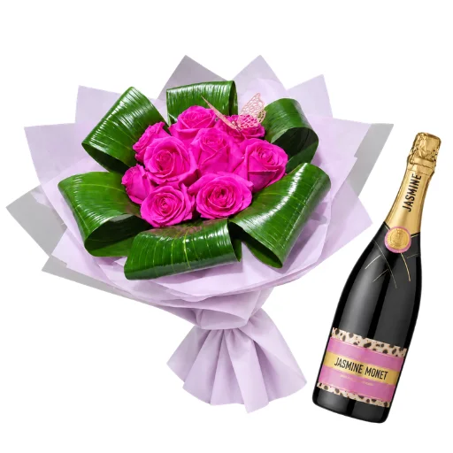 Ramo de 12 rosas fucsia y jasmine pik rose